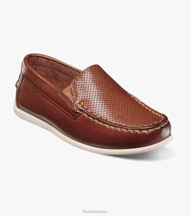 Florsheim أطفال جاسبر بيرف جونيور. حذاء مسطح اصبع القدم البندقية 6B6H467 سرج تان الأحذية