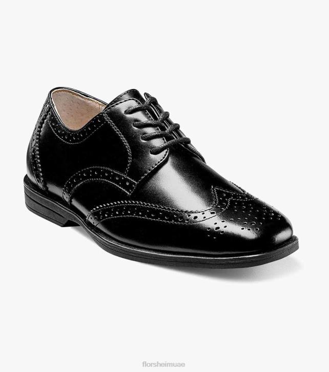 Florsheim أطفال تكشف الابن. أكسفورد طائر الجناح 6B6H484 أسود الأحذية